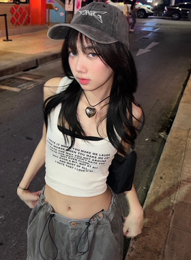 ODD RDCHS/热辣背心小吊带白色夏季修身弹力短款露脐女装印花T恤