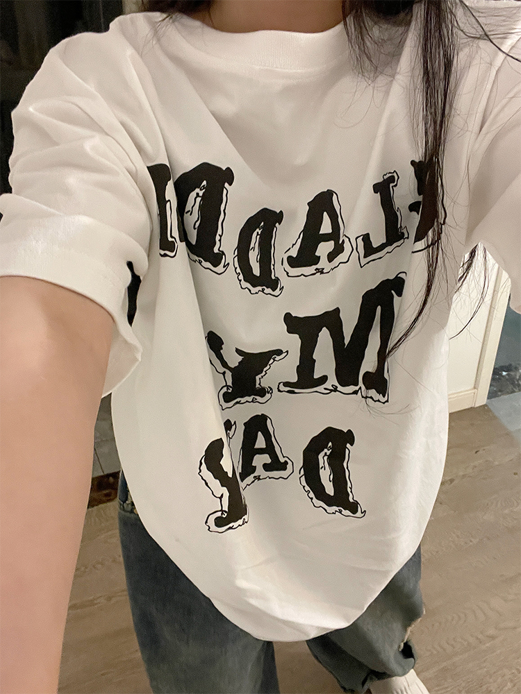 短袖T恤宽松印花纯棉小众高级感