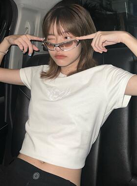 ODD/2025夏季新款韩系ins小众设计感印花正肩修身白色短袖T恤上衣