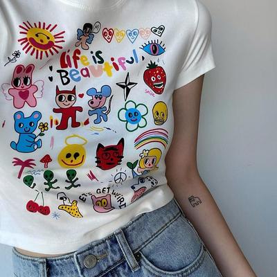 创意印花修身通勤短款短袖T恤