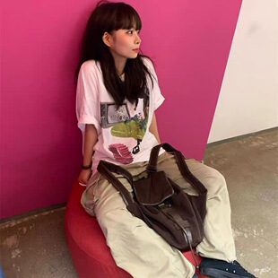 夏日单品印花短袖 ins百搭显瘦oversize情侣女 韩系嘻哈女孩 晚睡