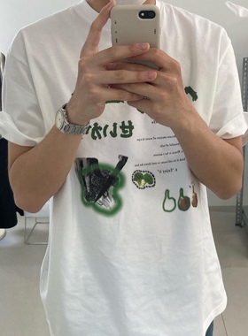 晚睡/这款超夏天绿色夏季圆领情侣短袖女韩系ins宽松版型小众款T