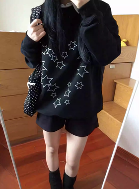ODD/黑色星星印花卫衣女长袖宽松秋冬加绒百搭轻亚风百搭休闲上衣