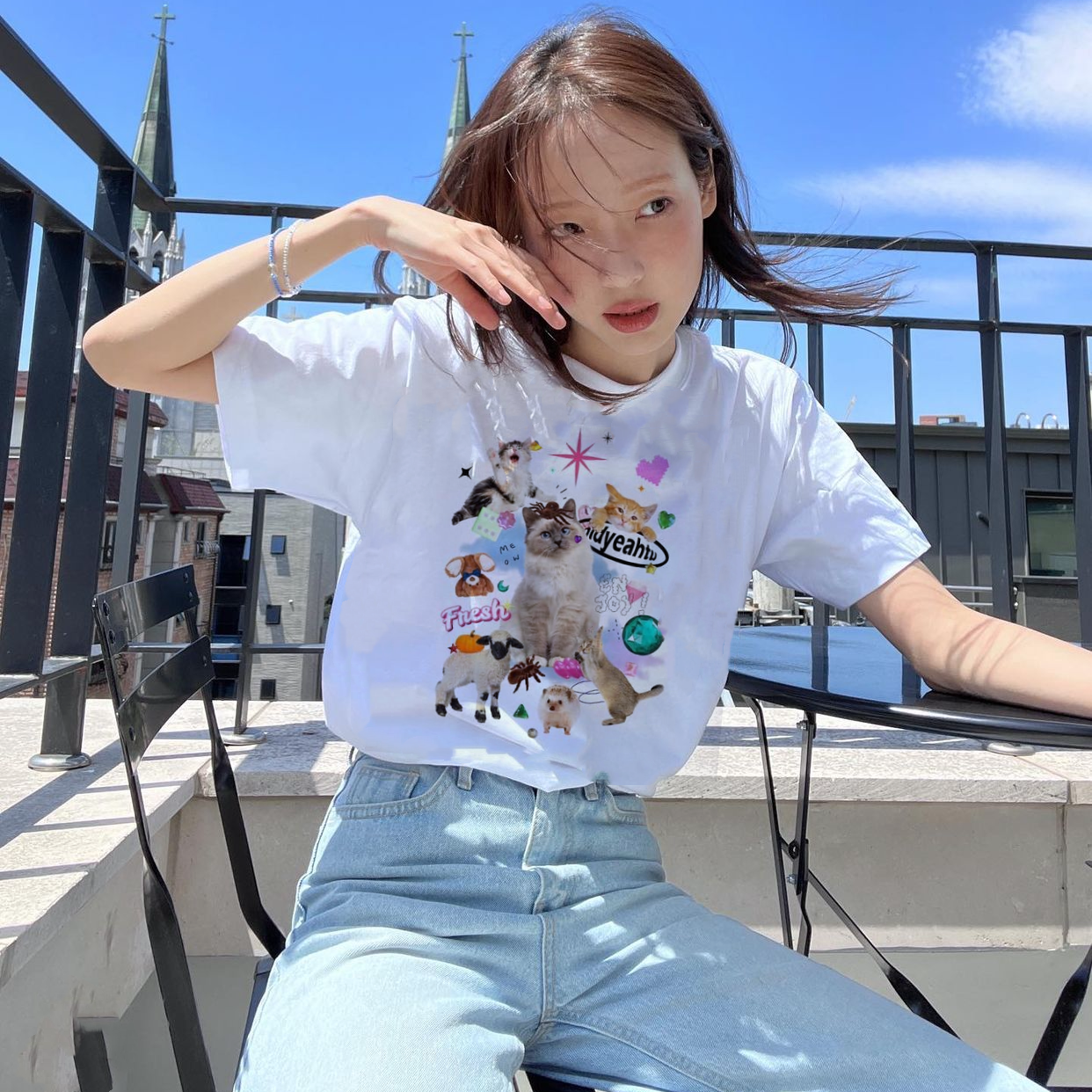 太萌啦猫咪与羊羔夏季可爱短袖