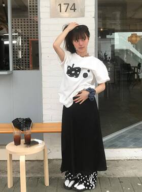 ODD/水果骰子印花圆领慵懒风宽松显瘦正肩纯棉短袖T恤女夏季上衣