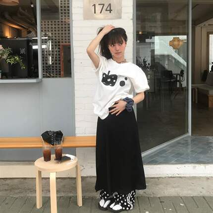 ODD/水果骰子印花圆领慵懒风宽松显瘦正肩纯棉短袖T恤女夏季上衣