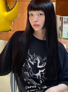 晚睡/鸟儿爱自由啦夏季黑色百搭印花短袖圆领纯棉宽松T恤女夏情侣