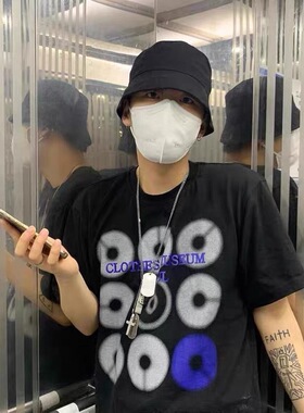 晚睡/九盘碟片情侣夏季圆领黑色短袖女百搭小众设计款韩系T恤纯棉