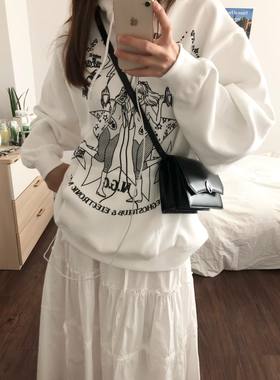 ODD RDCHS时尚热辣女孩白色连帽卫衣女韩系小众简约设计感加绒ins