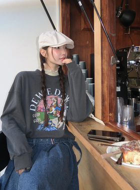 ODD RDCHS烟灰色骑马女郎百搭韩版宽松印花卫衣小众加厚重磅上衣