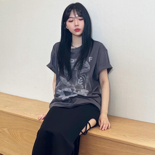 做旧烟灰蘑菇云夏季印花短袖