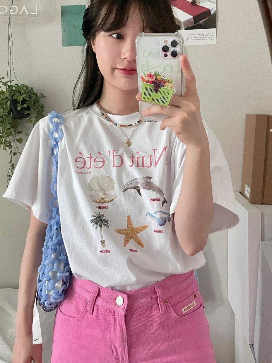 海边珍珠小贝可爱百搭圆领夏季T