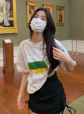 晚睡/绿色海绵块清新韩系T恤情侣短袖百搭小众ins风纯棉圆领夏季