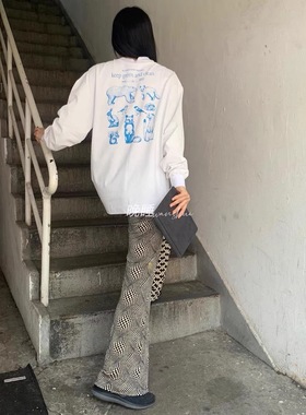 晚睡/后背蓝色动物园高级百搭小众印花打底长袖女韩系情侣宽松夏