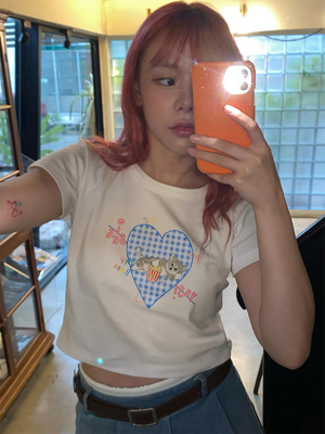 露脐辣妹修身正肩短款T恤棉