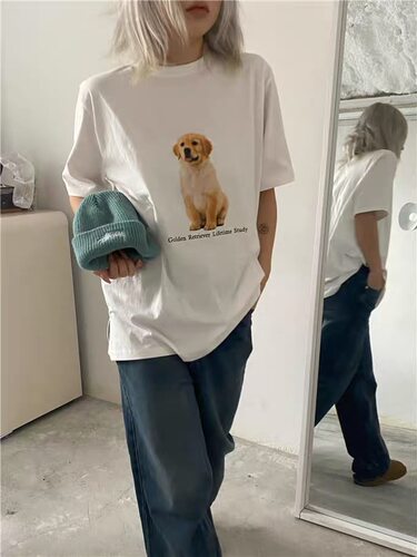 晚睡一只dog独特印花夏季短袖