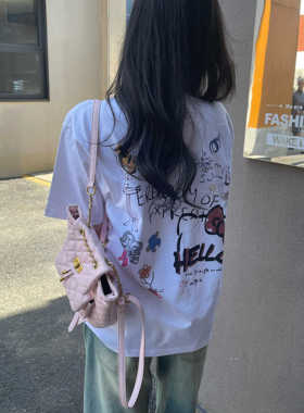 ODD/后背涂鸦kt酱可爱白色夏季短袖女百搭纯棉ins自制上衣新款ins