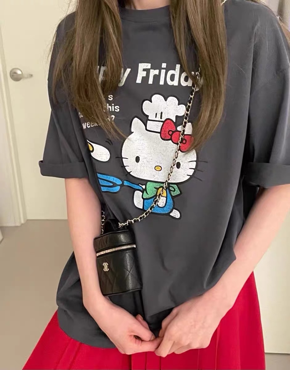 晚睡大爱kt酱三色夏季卡通印花可爱百搭短袖少女心宽松T恤女夏款_虎窝淘