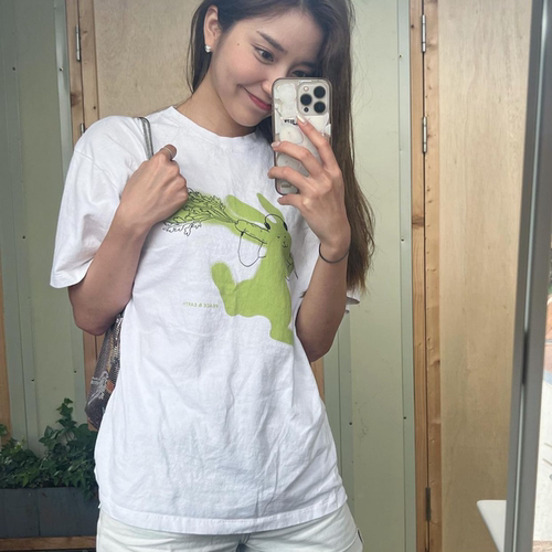 绿色兔萝卜夏季可爱清纯印花短袖