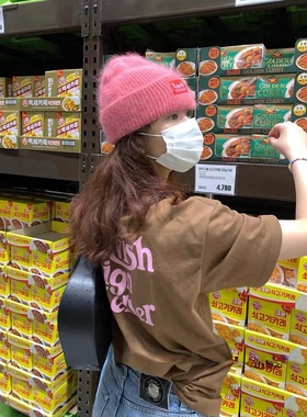 晚睡/夏季咖啡显白色后背印花设计感短袖女百搭小众简约情侣T恤夏