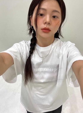 ODD/白色加白色夏季印花圆领小众短袖宽松韩系潮流ins简约T恤女
