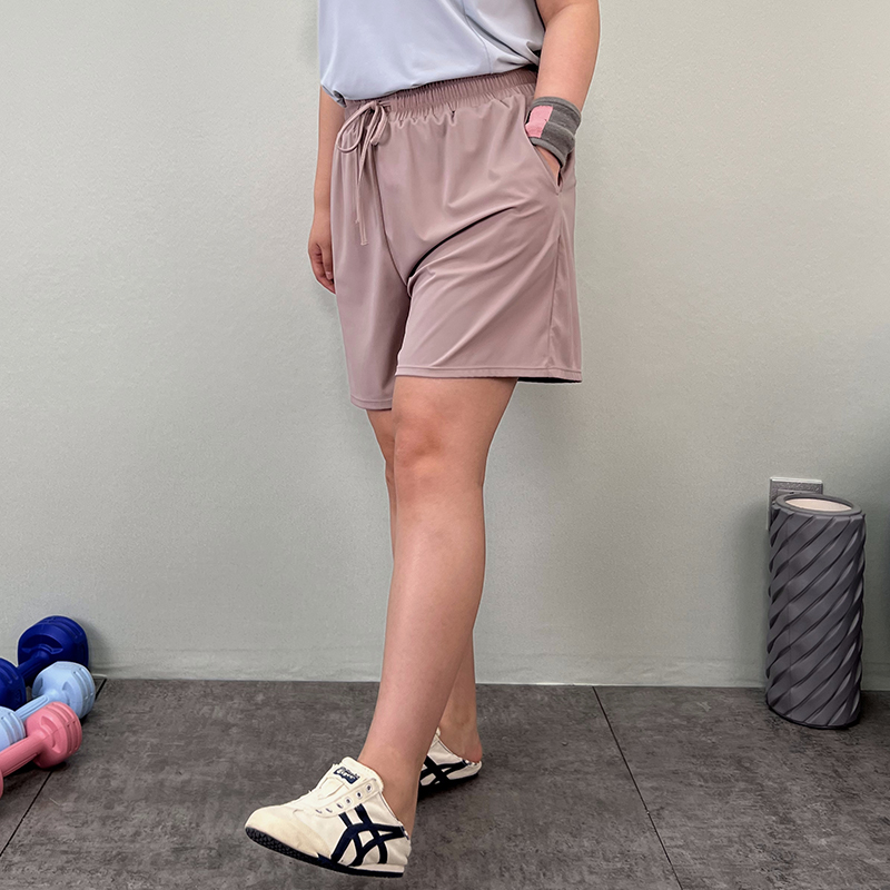 May大码休闲短裤女夏季基础款宽松速干运动裤轻薄透气直筒五分裤