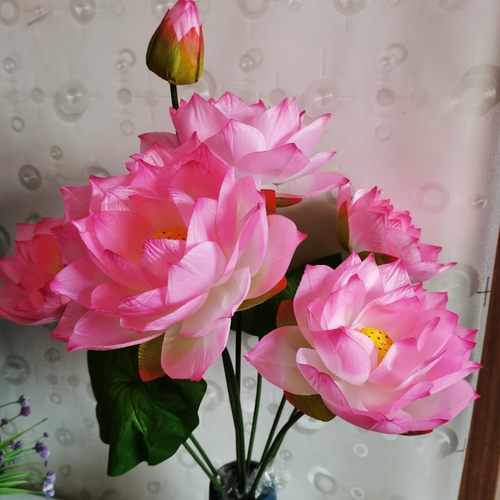 仿真荷花莲花供佛塑料花供观音假花客厅电视柜装饰花摆件假花