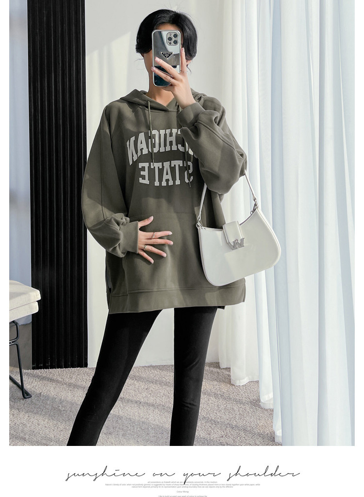 임부복 가을 봄 의류 루즈한 대형 스웨트셔츠 및 플리스 탑 슈트 더블 레이어 복합 두꺼운 고급 원단