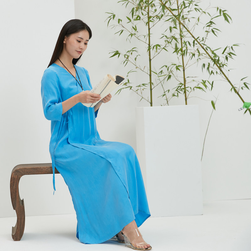 慈缘原创夏季女款天丝垂感汉服斜襟复古新中式中国风显瘦连衣裙