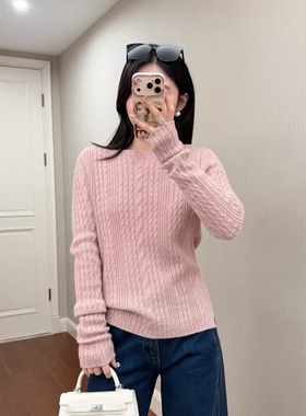 刺绣标高品山羊绒绞花毛衣秋冬温柔风多色针织衫亲肤保暖长袖上衣