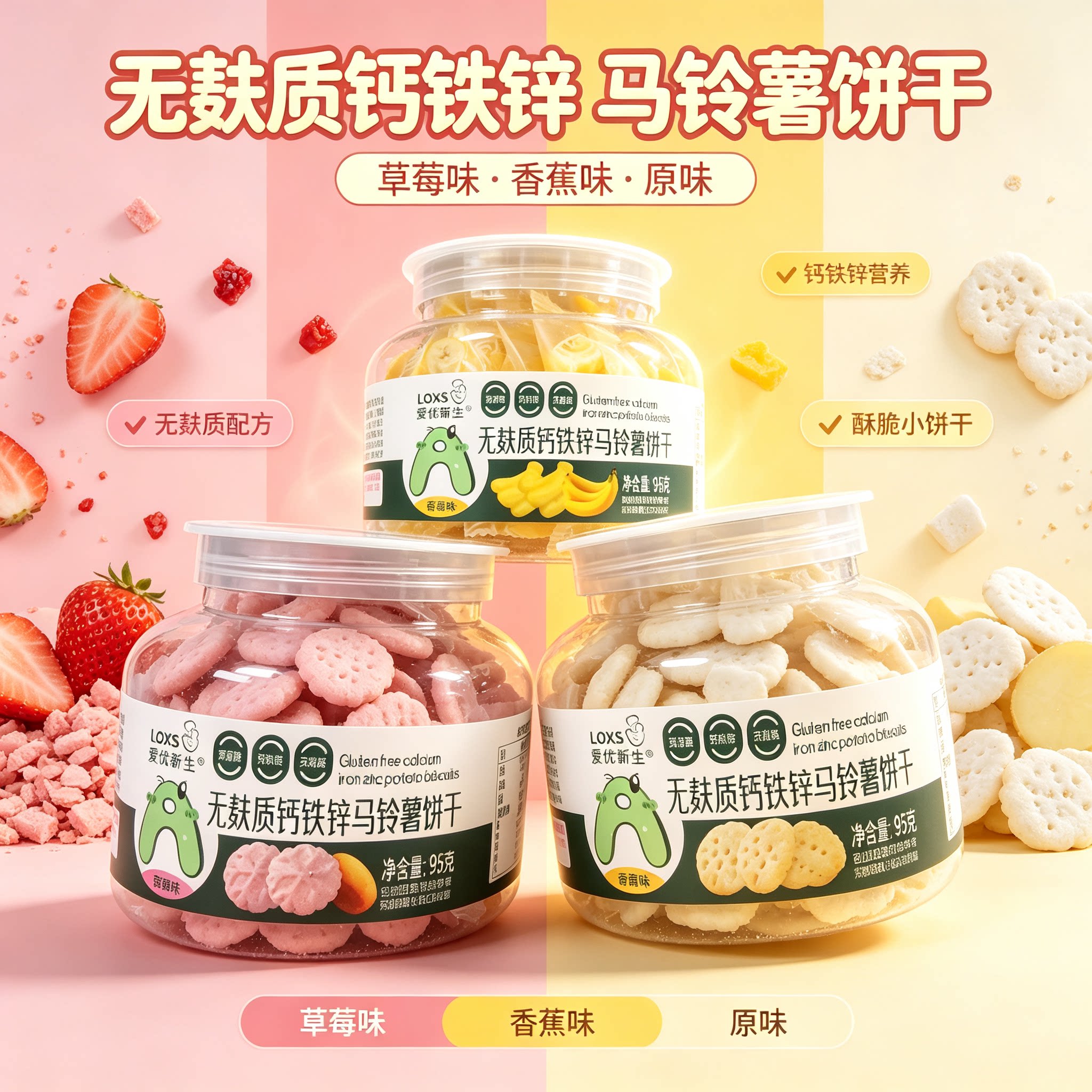 爱优新生无麸质钙铁锌马铃薯饼干