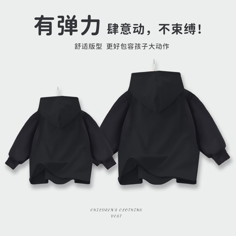 亲子装春秋连帽卫衣太空棉一家三口纯色父子母女儿童男女休闲运动