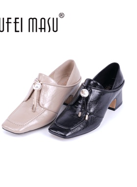 SUFEIMASU/苏菲玛素女鞋软底方头真皮新款粗跟鞋6699-19