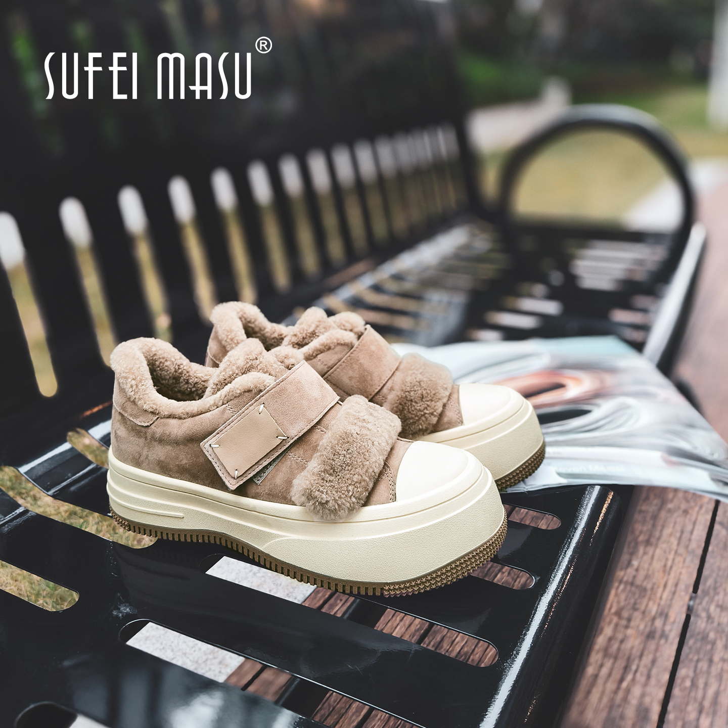 苏菲玛素厚底加绒时尚舒适百搭休闲板鞋保暖舒适SF52-90315