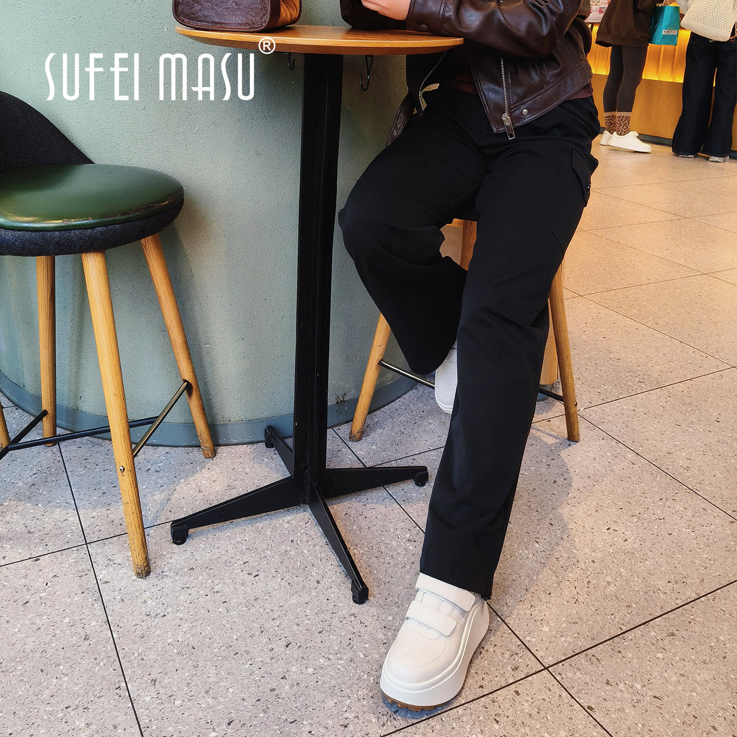 苏菲玛素牛皮厚底增高松糕小白鞋