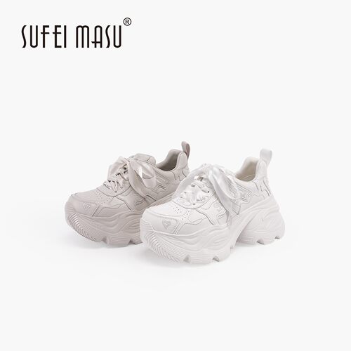 苏菲玛素春季复古港风增高老爹鞋厚底女鞋显高系带刺绣SF62C-511