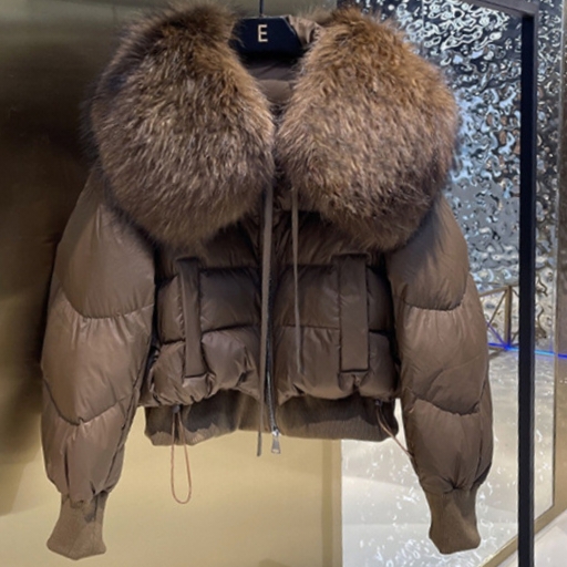 羽绒服女款外套冬季时尚高端白鸭绒狐狸毛领短款豹子毛领小个子潮