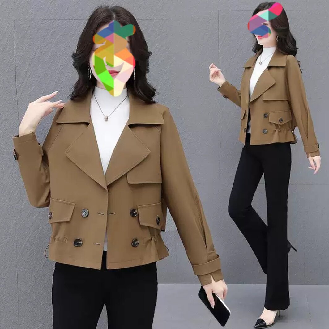 【有内里】新款短款外套女士韩版宽松矮个子秋冬高腰洋气女装风衣