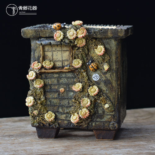 粗陶麦饭石韩式透气法师老桩方盆