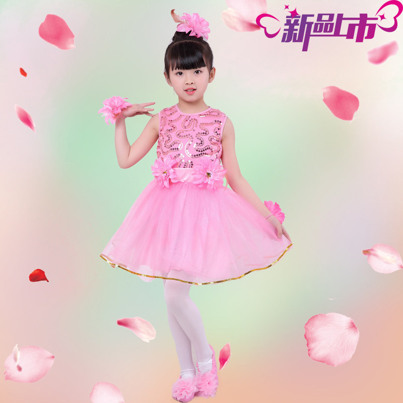 新款蹦蹦跳跳舞蹈表演服幼儿女童公主裙蓬蓬纱裙合唱小花朵演出服