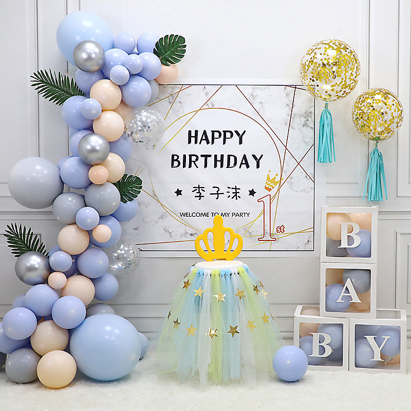 宝宝周岁百天满月宴生日场景布置装饰背景墙定制客厅酒店儿童气球