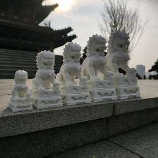 精雕汉白玉石狮子摆件家用庭院大门口看门墓前石雕小狮子一对小号