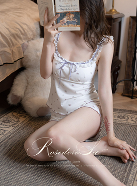 RoseDeRosee鸢尾私语 甜美碎花吊带睡衣女夏季带胸垫家居服可外穿