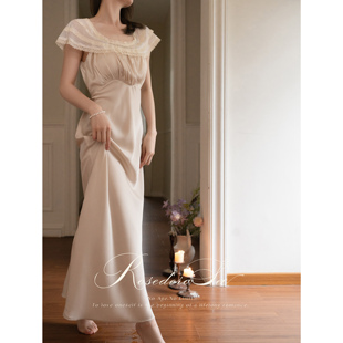 睡裙高级感 蕾丝方领冰丝连衣裙长裙法式 Rosederosee 纽约雨季