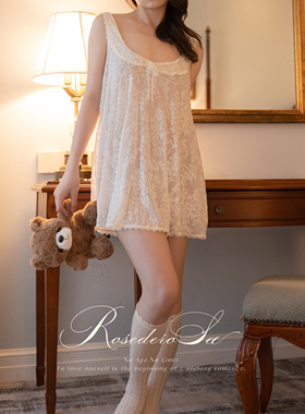 RoseDeRosee 天使腮红 甜美风蕾丝吊带睡裙女夏季碎花蝴蝶结睡衣