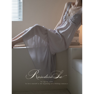 RoseDeRosee 海的女儿 法式吊带连衣裙女治愈低饱和系长款蕾丝V领