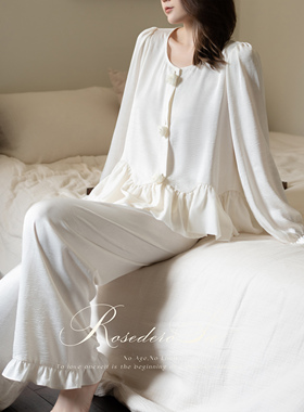 RoseDeRosee 白玫少女 法式蕾丝睡衣套装女春秋可外穿家居服套装