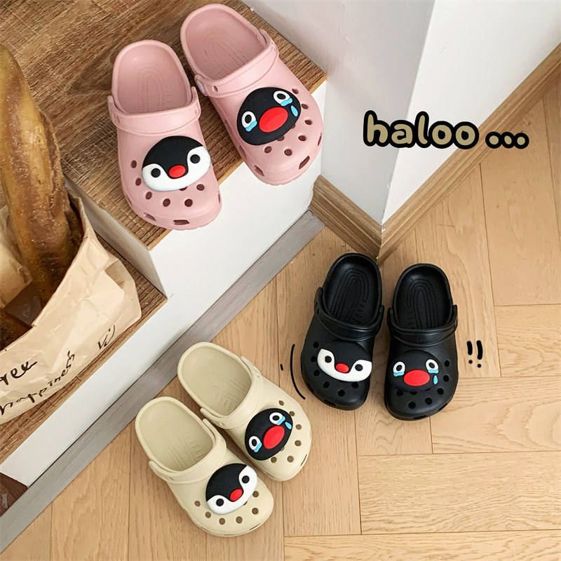 芳茄计划可爱卡通企鹅洞洞鞋男女童外穿防滑沙滩凉拖鞋
