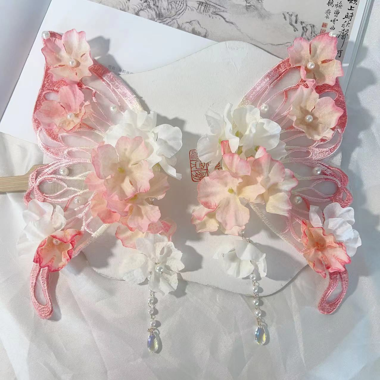 花朵绢花发夹大蝴蝶后压超仙扑棱蛾子流苏百搭古风汉服头饰配饰
