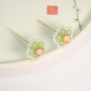汉服配饰古风头饰唐风宫廷点缀珍珠花朵小U发簪发钗盘发日常簪花